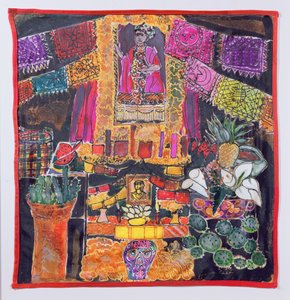Frida Kahlo (1910-54) Shrine, 2005 (värit silkille)